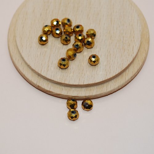 Lot de 20 perles à facettes dorées en verre 6x4mm pour création de bijoux, lot perles dorées 6mm