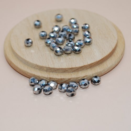 Lot de 20 perles à facettes en verre argent pour création de bijoux, lot perles argents 6x4mm