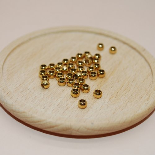 Lot de 10 perles rondes en acier inoxydable doré 4mm trou 2mm v2 placage ionique pour création de bijoux, lot perles acier doré 4x3mm