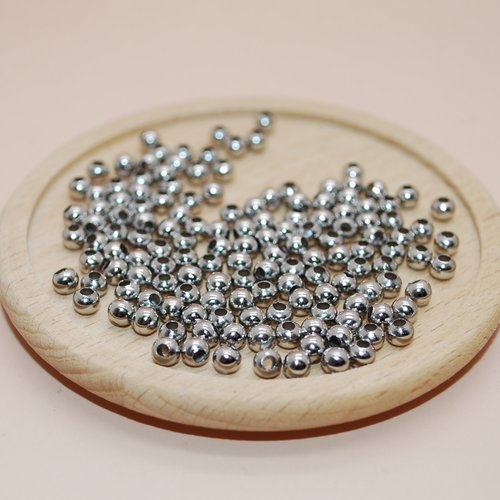 Lot de 10 perles rondes en acier inoxydable argent 4mm trou 1.5mm pour création de bijoux, lot perles acier argent