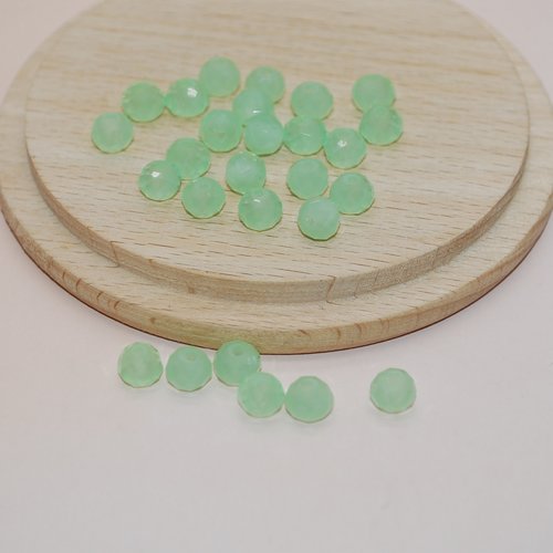 Lot de 20 perles à facettes vert clair en verre 6x4mm pour création de bijoux, perles 6mm