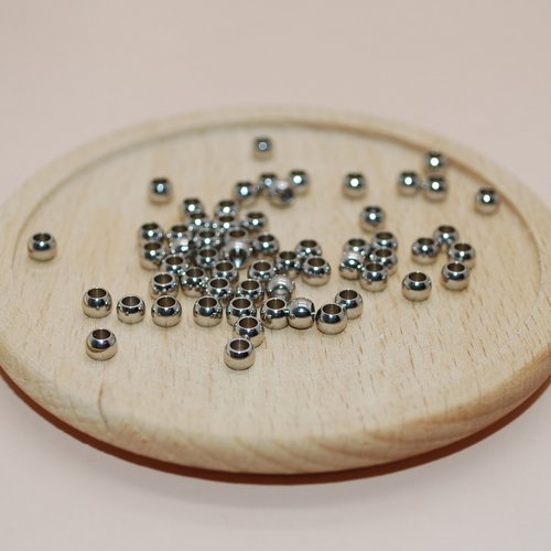 Lot de 10 perles rondes en acier inoxydable argent 4x3mm trou 2mm pour création de bijoux, lot perles acier argent