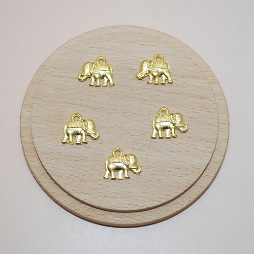 Lot de 10 breloques éléphants dorés 12mm pour création de bijoux, lot elephants dorés