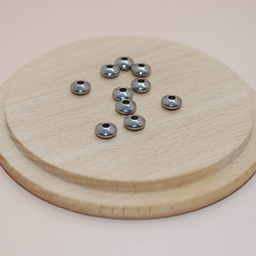 Lot de 10 perles toupies séparatrices en acier inoxydable argent 6x3mm pour création de bijoux, lot perles acier argent