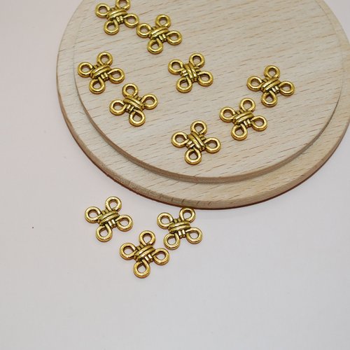Lot de 10 connecteurs noeud de la chance chinois doré 10mm pour création de bijoux, connecteurs doré bijoux