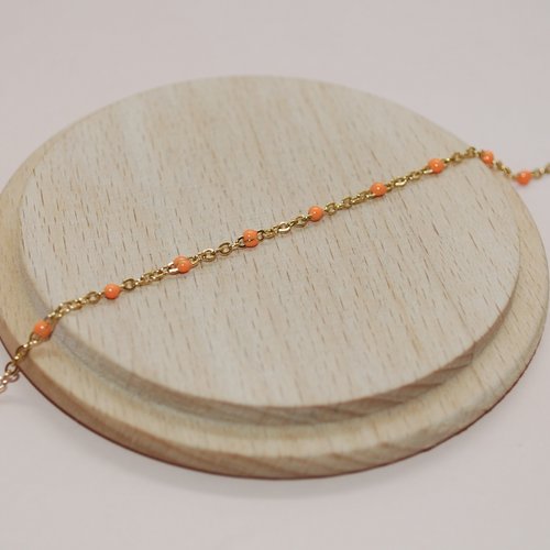 Chaine fine orange corail en acier inoxydable doré et email x50cm pour création de bijoux, chaine acier inoxydable
