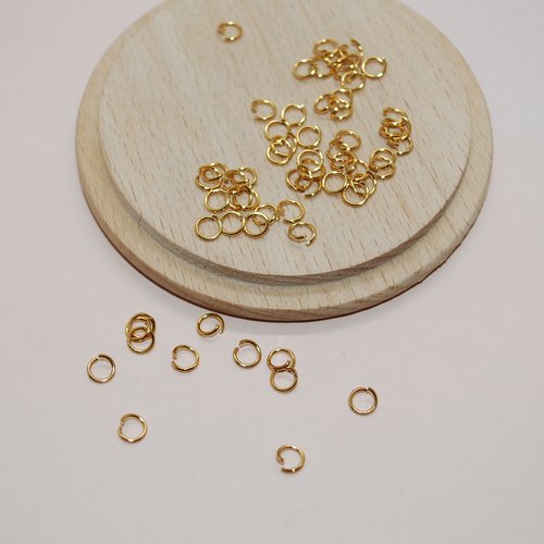 Lot de 50 anneaux de jonction 5mm jauge 0.7mm en acier inoxydable doré pour création de bijoux, lot anneaux 5mm doré