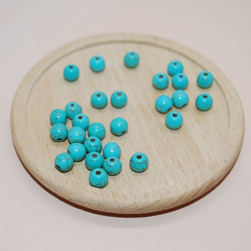 Lot de 10 perles imitation turquoise en pierre 6mm pour création de bijoux, lot perles 6mm