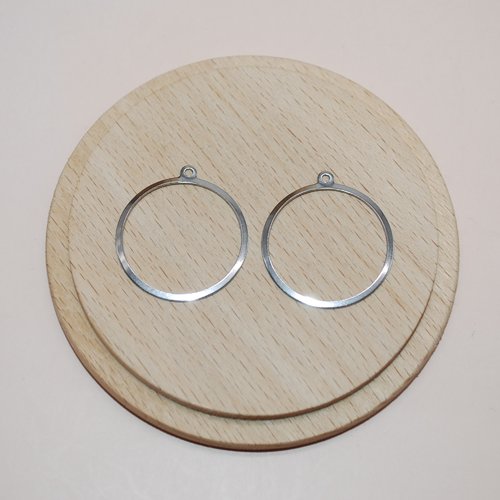 Lot de 2 supports connecteurs boucles d oreille anneaux en acier inoxydable argent 28x25mm pour création de bijoux, créoles acier argent