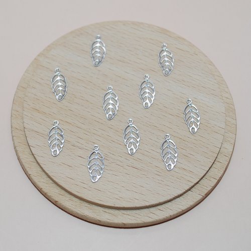 Lot de 10 breloques feuilles filigranes en acier inoxydable argent 13mm pour création de bijoux, pendentif feuille argent