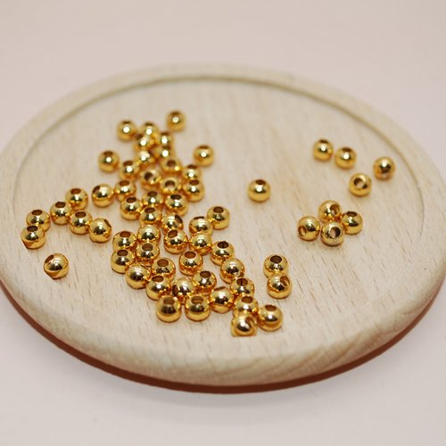 Lot de 10 perles rondes en acier inoxydable doré 4mm trou 1.5mm v1 pour création de bijoux, lot perles acier doré