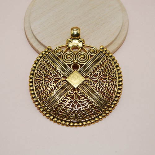 Grand pendentif ethnique doré pour création de bijoux, breloque ethnique doré