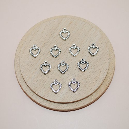 Lot de 5 breloques mini coeurs argents 10mm pour création de bijoux, pendentif coeur argent