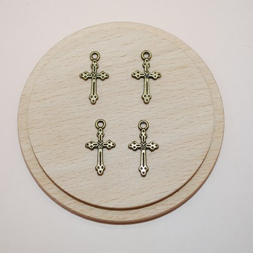 Lot de 4 breloques croix bronze pour création de bijoux
