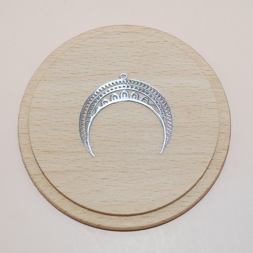 Pendentif demi lune en acier inoxydable argent 34mm pour création de bijoux, pendentif lune argent