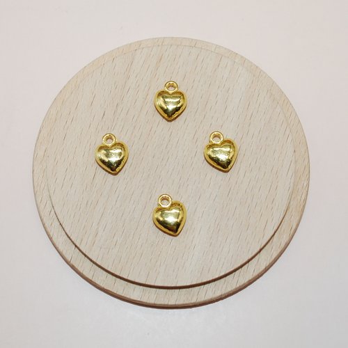 Lot de 4 breloques petits coeurs dorés 12mm pour création de bijoux