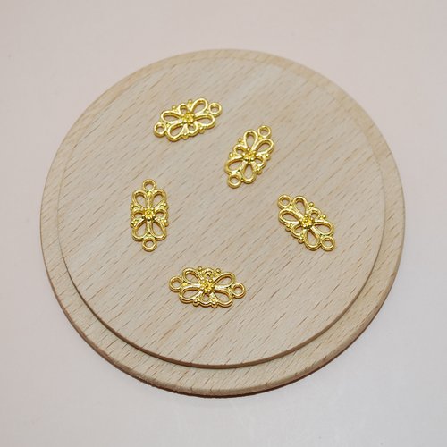 Lot de 5 breloques connecteurs fleurs dorées pour création de bijoux