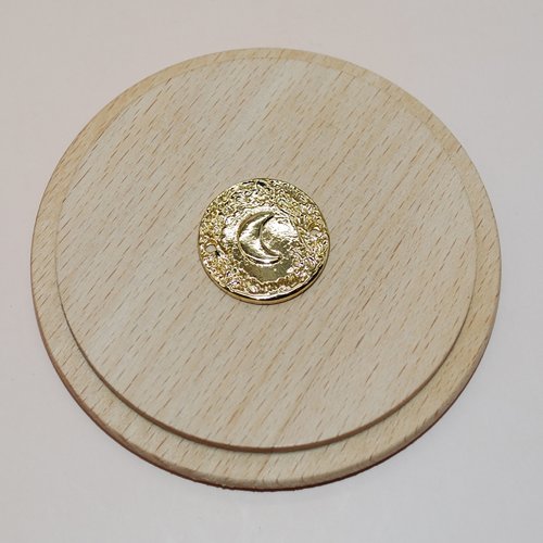 Connecteur médaille lune dorée à l'or fin 16k pour création de bijoux