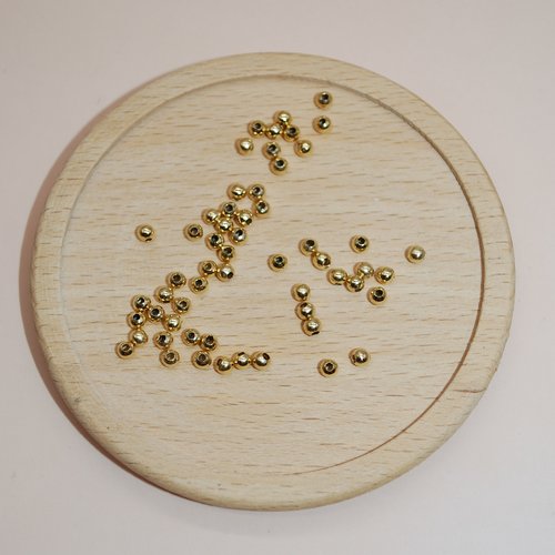 Lot de 20 perles rondes en acier inoxydable doré 3mm trou 1mm pour création de bijoux, lot perles acier doré