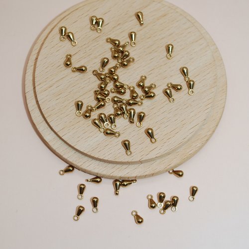 Lot de 20 perles mini gouttes dorées 6mm pour création de bijoux, lot perles gouttes dorées