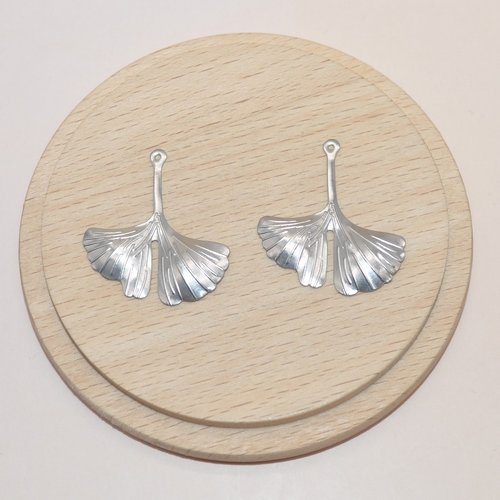 Breloque feuille filigrane ginkgo biloba en acier inoxydable argent, pendentif feuille argent pour création de bijoux vendu a l unite