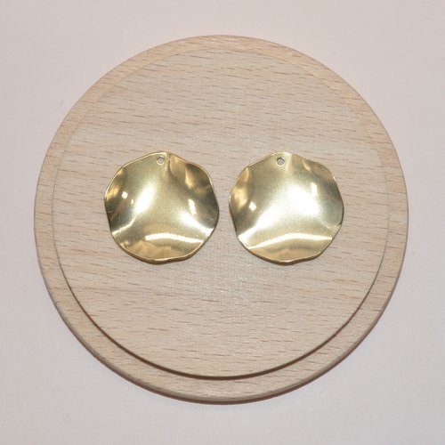 Lot de 2 pendentifs ondulés en acier inoxydable doré 24mm pour création de bijoux, pendentifs sequins dorés