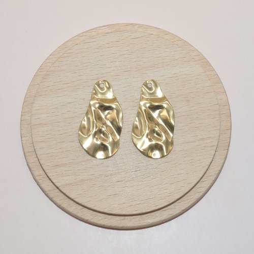 Lot de 2 pendentifs ondulés en acier inoxydable doré 30mm pour création de bijoux, pendentif acier doré