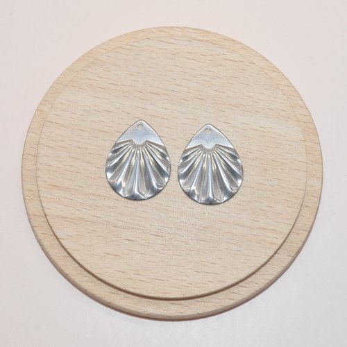 Lot de 2 pendentifs inspiration coquillages en acier inoxydable argent 22mm pour création de bijoux, breloque acier argent