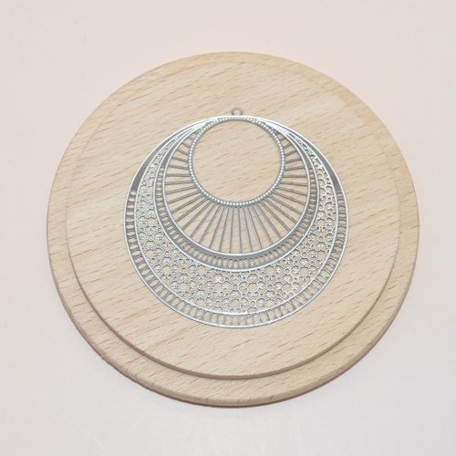 Grand pendentif mandala filigrane en acier inoxydable argent 49x48mm pour création de bijoux