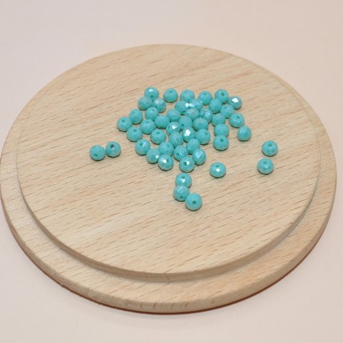 Lot de 20 perles à facettes bleues turquoises en verre 3.5x2mm pour création de bijoux, perles 3.5mm