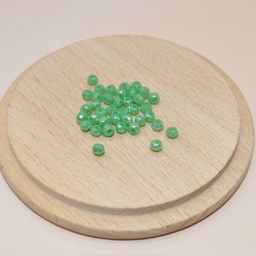 Lot de 20 perles à facettes vertes en verre 3.5x2mm pour création de bijoux, perles vertes 3.5mm