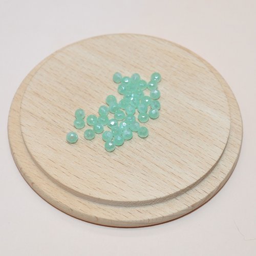 Lot de 20 perles à facettes vertes d'eau en verre 3.5x2mm pour création de bijoux, perles vertes 3.5mm