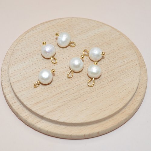 Lot de 2 breloques pampilles perle d'eau douce véritable 8/8.5mm pour création de bijoux, perle de culture