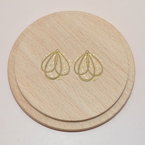 Lot de 2 breloques filigranes en acier inoxydable doré 21x19mm pour création de bijoux