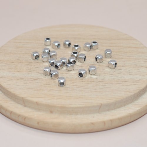 Lot de 10 perles séparatrices carrées en plaqué argent 3x3mm pour création de bijoux, lot perles argents