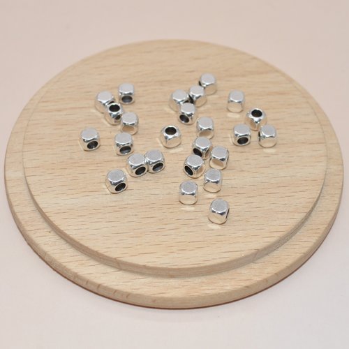 Lot de 5 perles séparatrices carrées en plaqué argent 4x4mm pour création de bijoux, lot perles argents