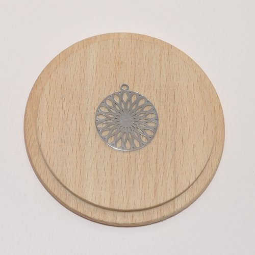 Pendentif mandala en acier inoxydable argent 28x25mm pour création de bijoux, breloque mandala argent