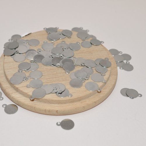 Lot de 10 breloques rondes sequins argents 11mm pour création de bijoux