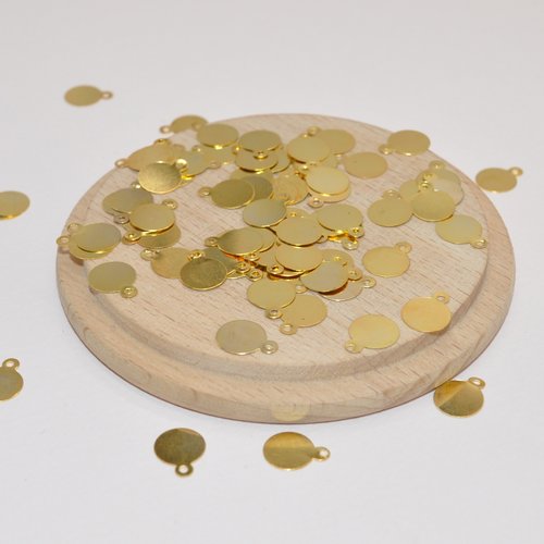 Lot de 10 breloques rondes sequins dorés 11mm pour création de bijoux