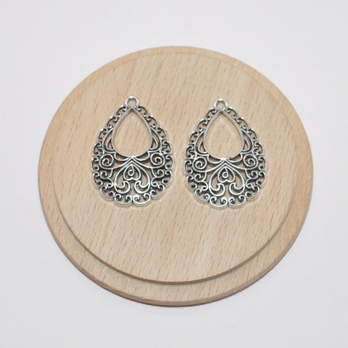 Lot de 2 connecteurs chandeliers argents 3.4x2.5cm pour création de bijoux