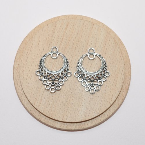 Lot de 2 connecteurs chandeliers argents 3.2x2.5cm pour création de bijoux
