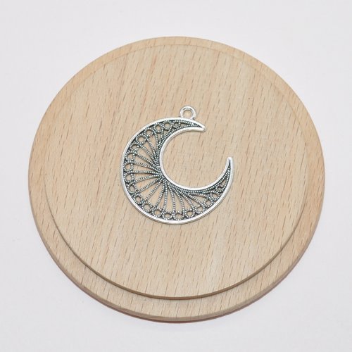 Pendentif lune argent 3.4x3cm pour création de bijoux, breloque lune argent