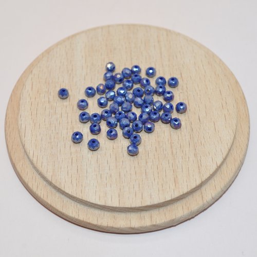 Lot de 20 perles à facettes bleues ab à reflets en verre 3.5x2mm pour création de bijoux, perles 3.5mm