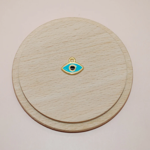 Pendentif oeil doré en émail et en zamak 24k pour création de bijoux, oeil grec mati mataki, porte bonheur vendu a l unite