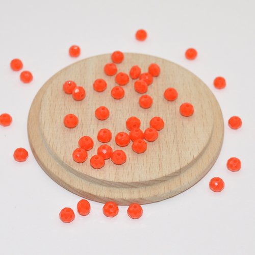 Lot de 20 perles à facettes rouges orangées 6x4mm pour création de bijoux, perles en verre