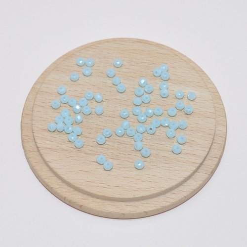 Lot de 20 perles à facettes bleues ciel v2 en verre 3.5x2mm pour création de bijoux, perles bleues 3.5mm