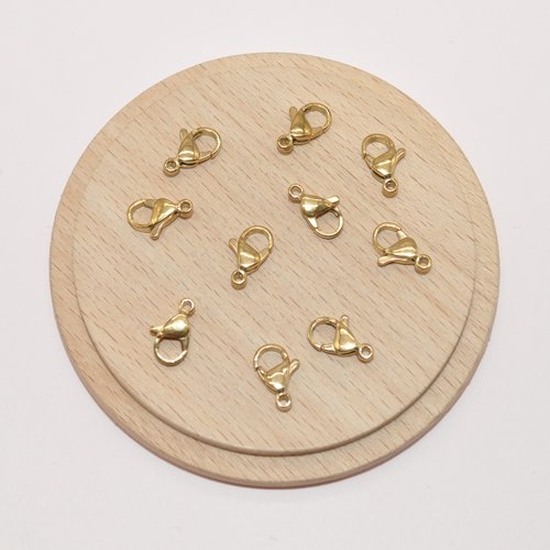 Lot de 5 fermoirs mousquetons doré en acier inoxydable 12mm pour création de bijoux, lot fermoirs 12mm