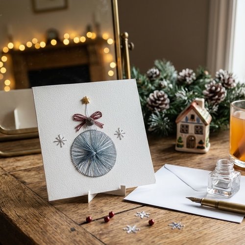 Carte de noël brodée boule de noël