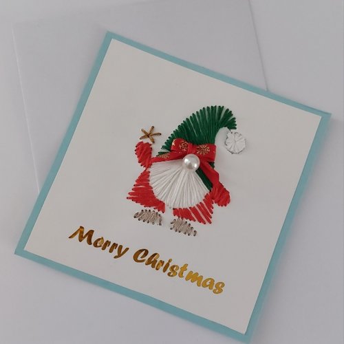 Carte de noël brodée gnome