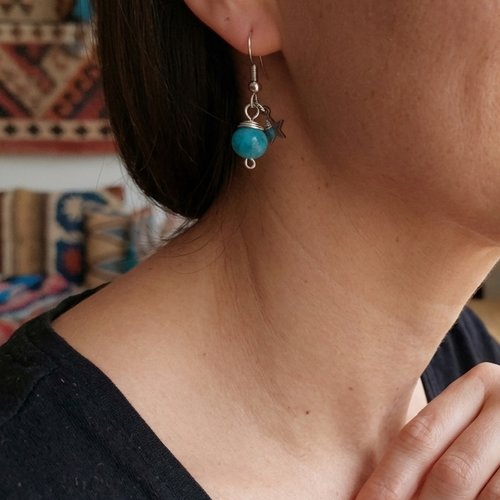 Boucles d'oreilles pierre apatite bleue